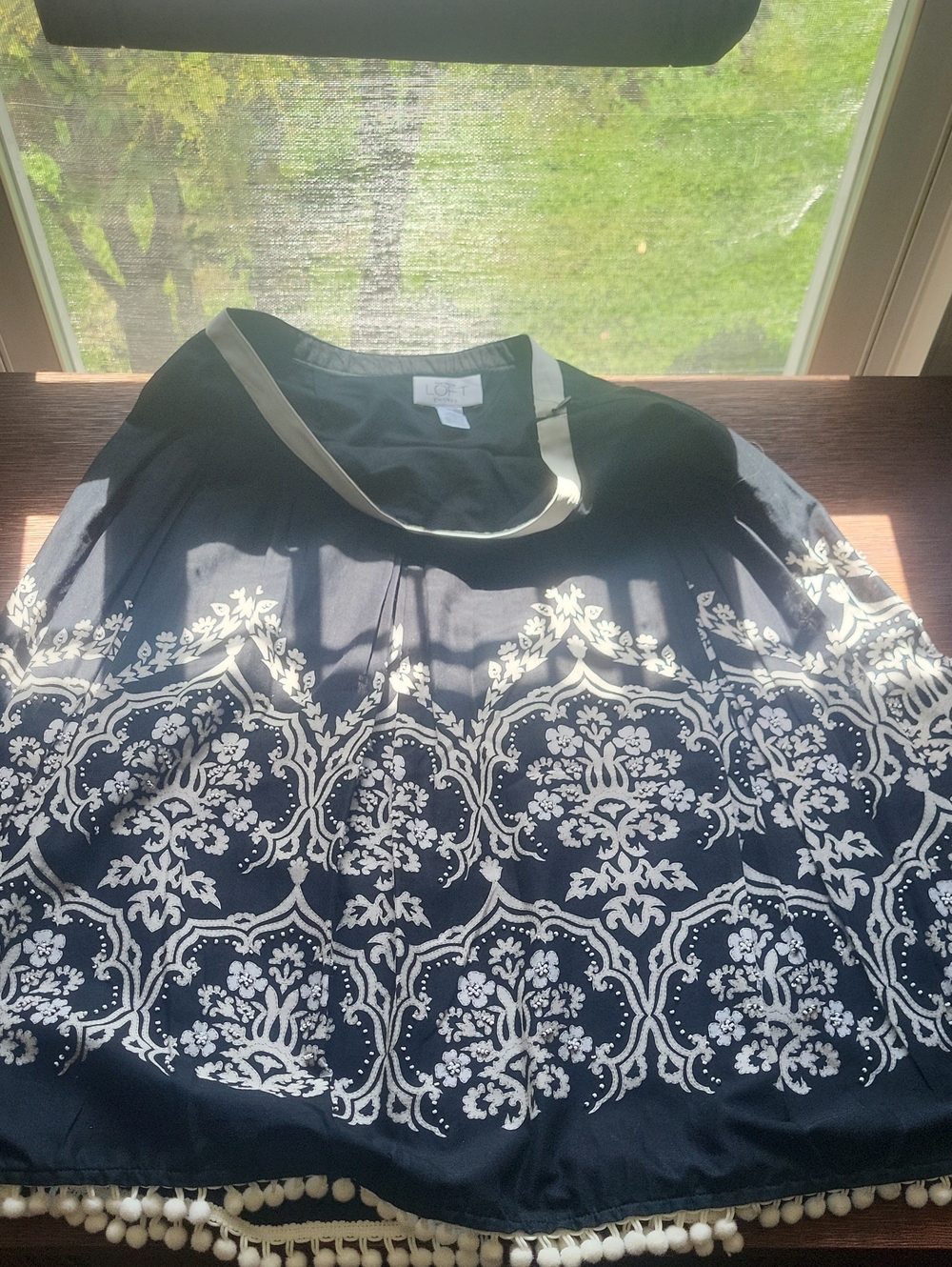 Black and White Embroidered Pom Hem Skirt